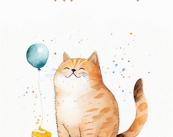 Geburtstagskarte Mit Aquarell-Katzen-Design - Happy Birthday Karte Für Sie Oder Ihn, 160 X 160 Mm