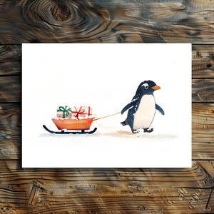 Aquarell Pinguin Weihnachtsgrußkarte | Frohe Weihnachten | Grußkarte | Pinguin im Winter | Liebevoll Geschenk