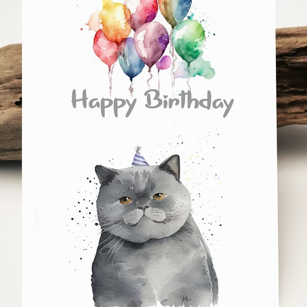 Aquarell Karte | Geburtstagskarte Bkh Katze | Kätzchen Geburtstagskarte | Kitty Karte | Grußkarten Karten