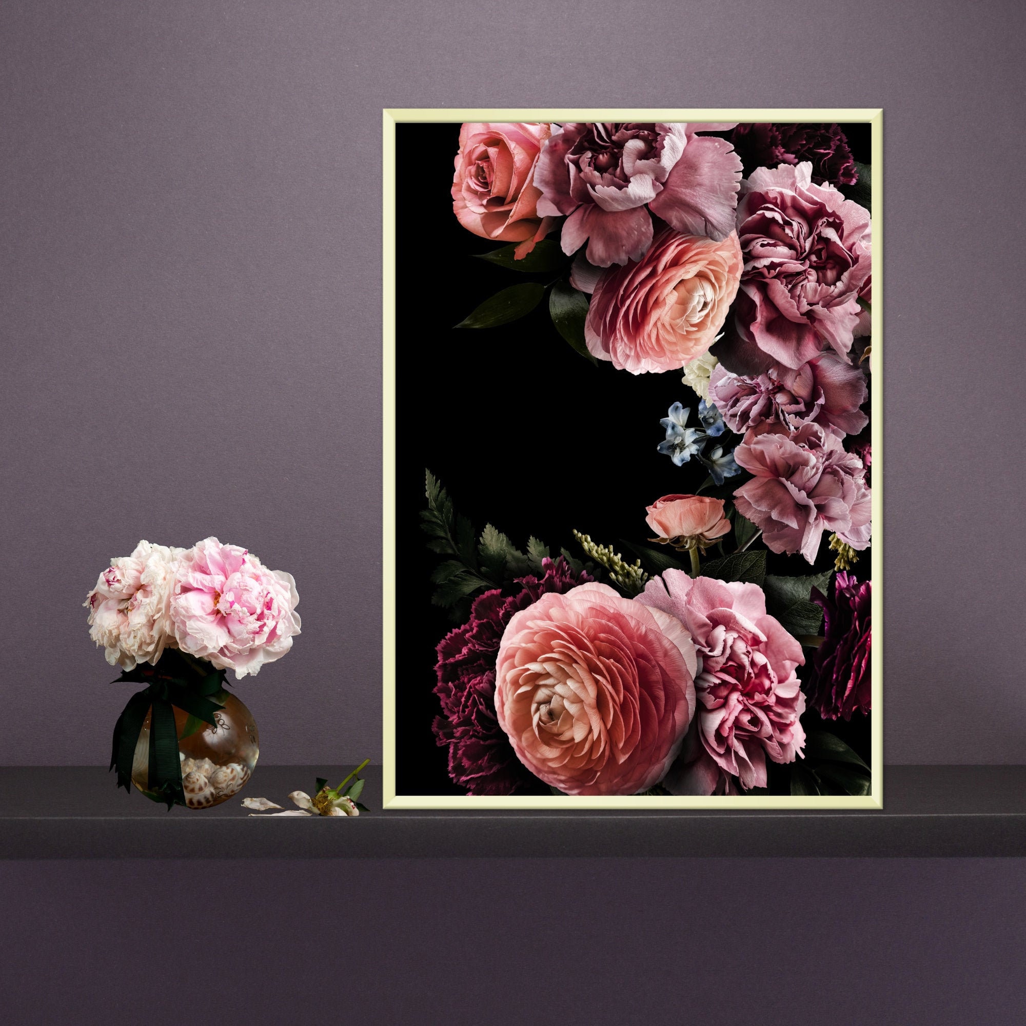Flower Print Gold Frame Wall Art Framed Print Bedroom Etsy