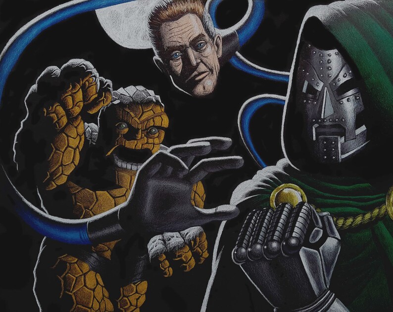 Fantastic Four & Dr. Doom Drawing  Colored Pencils on Black image 1