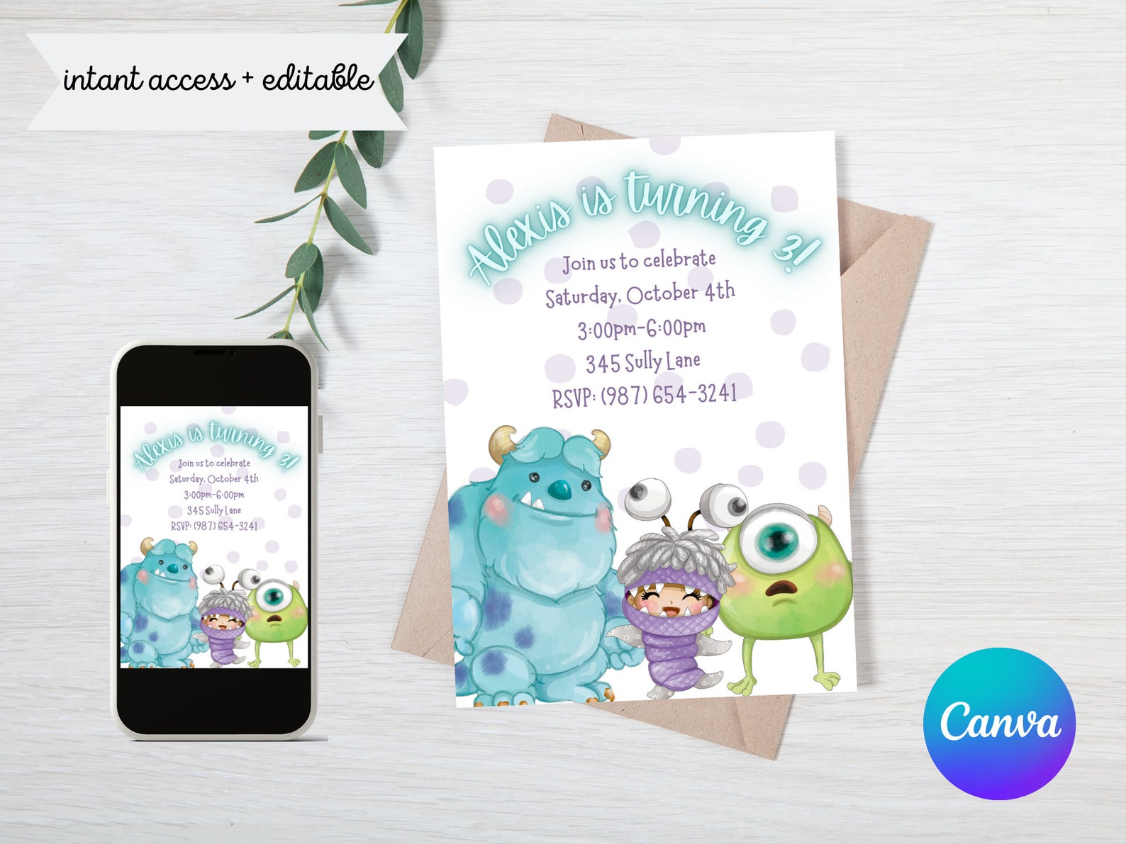 Monsters Inc Digital Party Invitation / Monsters Inc Birthday - Etsy