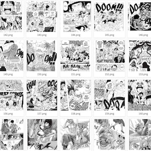 May include: A black and white manga comic book page featuring a group of characters in a dramatic scene. The characters are drawn in a dynamic style with exaggerated expressions and poses. The page is filled with action and dialogue, creating a sense of excitement and suspense.