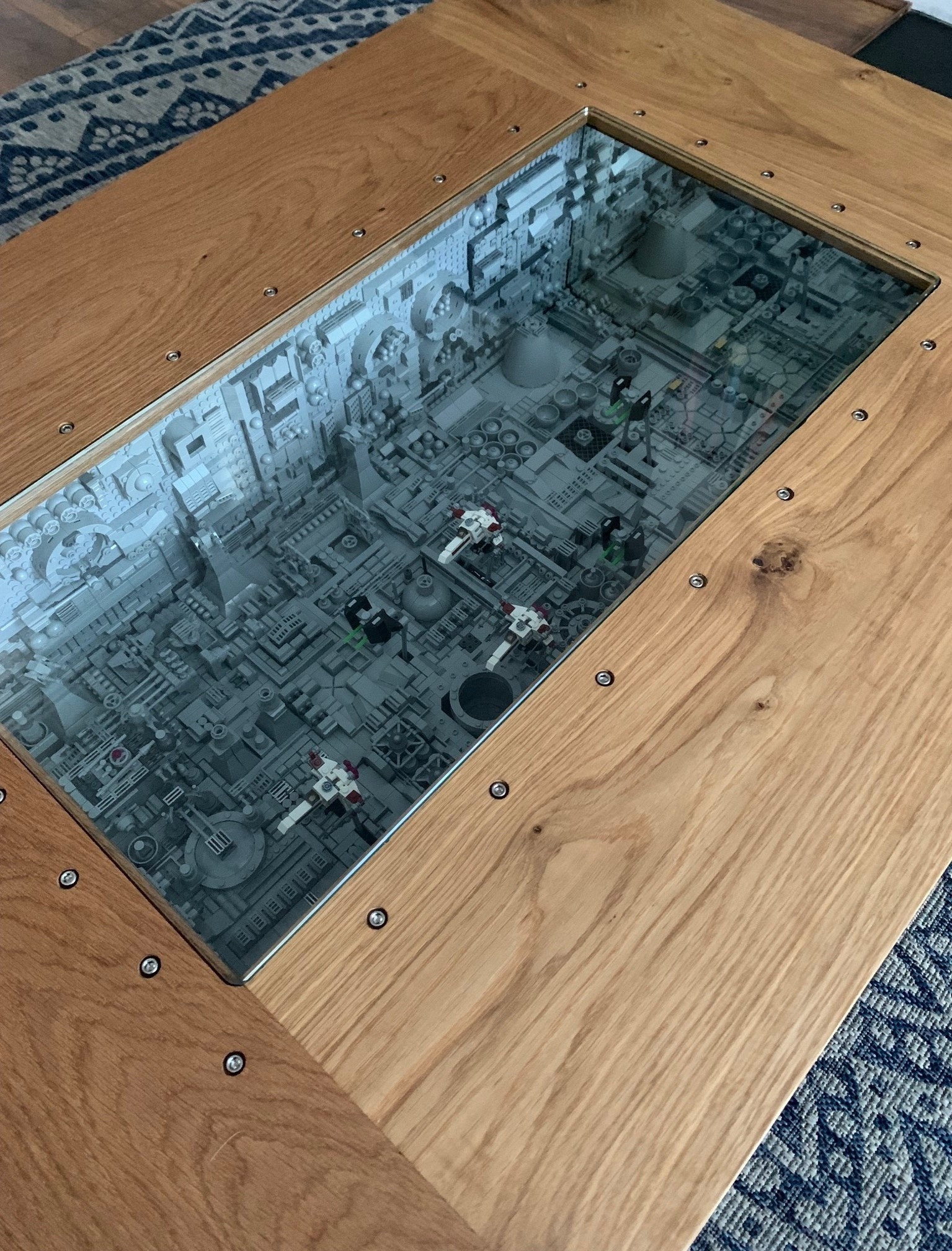 Solid Oak Coffee Table With Animated Lego Star Wars Trench Run Diorama