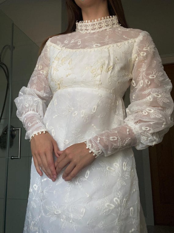 1970s Edwardian Inspired Juliet Wedding dress with f - Gem