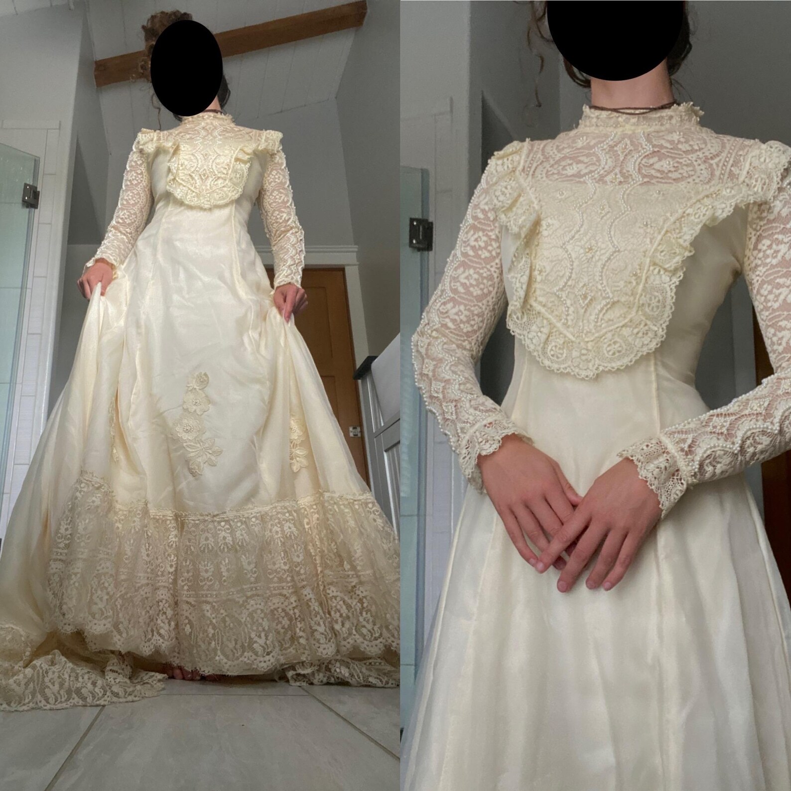1970s vintage Wedding dress gown, Victorian Edwardian Inspired PINK Bohemian gown, Medium