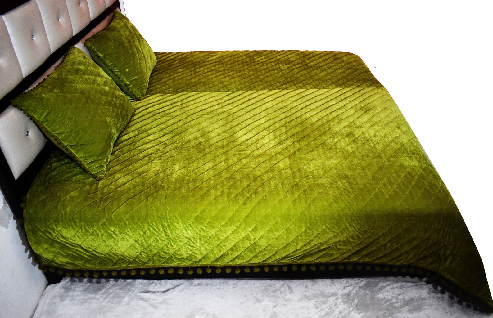Olive Green Velvet Quilt King Comforter Bedspread Blankets Etsy