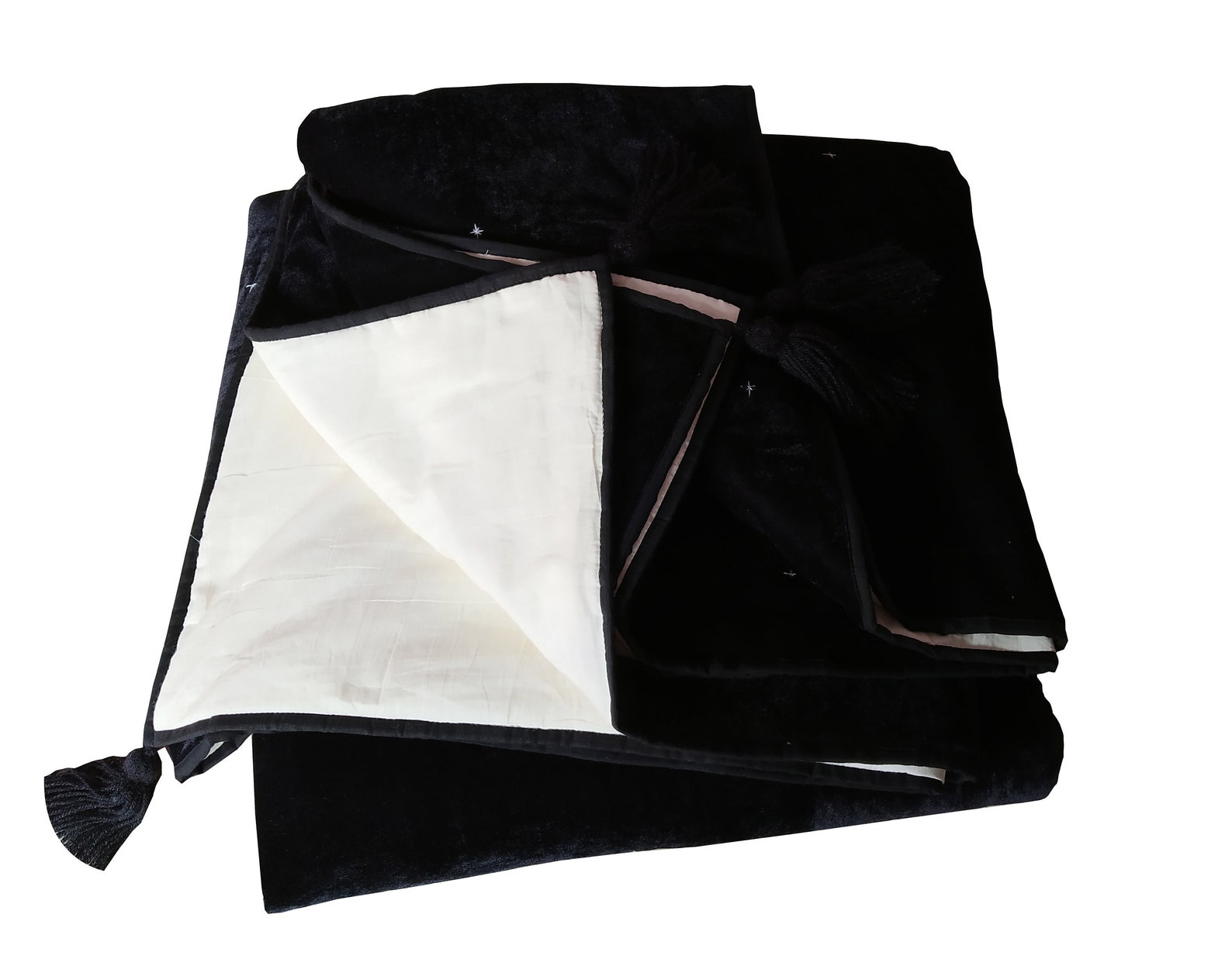 Black Throw Blanket, Velvet Throw Blanket, Blackstarry Hand Stitched