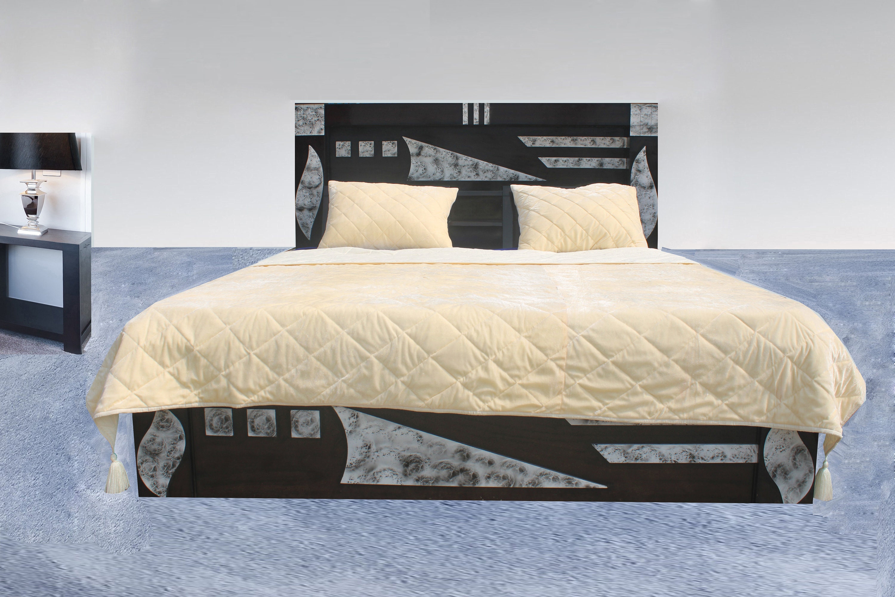 Cream Velvet Quilt Comforter Blanket Bedspread King Size Throw Bedding