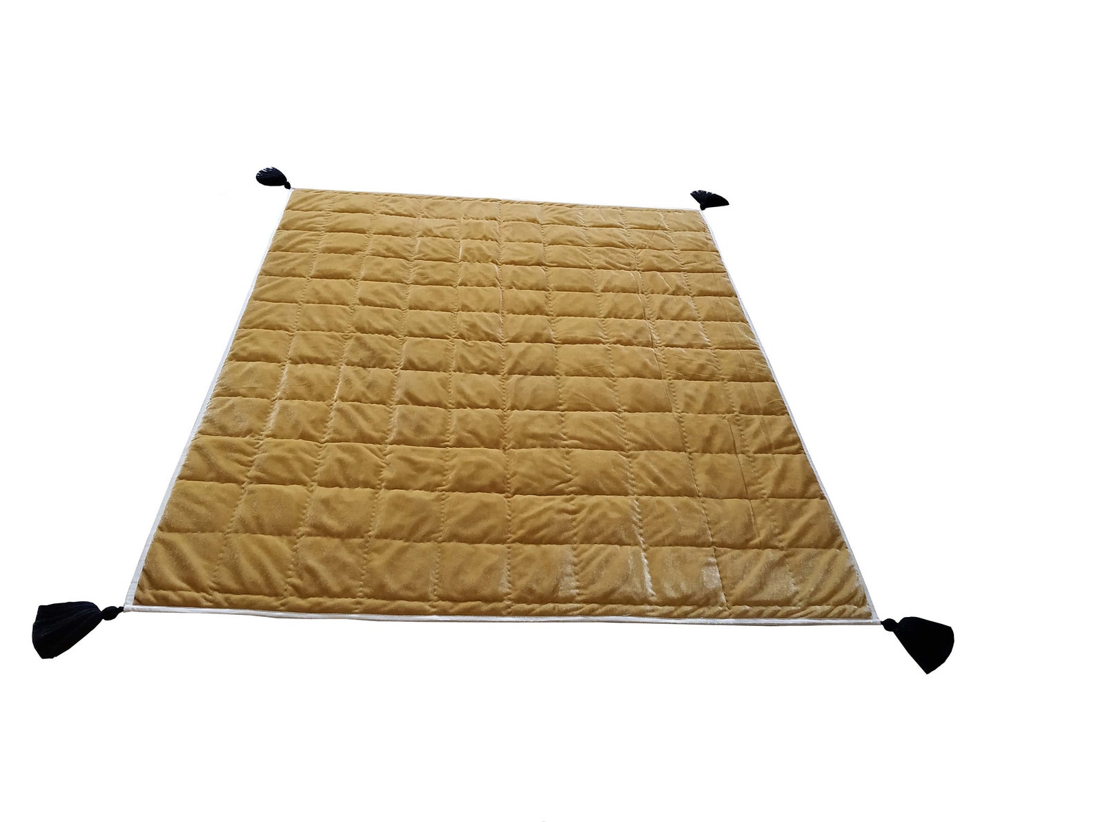 Gold Velvet Cotton Throw, Dyed Velvet Quilted Blanket, Soft Duvet