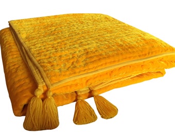 Yellow Velvet Quilt Comforter Blanket Bedspread King size throw Bedding Gifts Euro shams Wedding,  Father&#39;s Day Gift