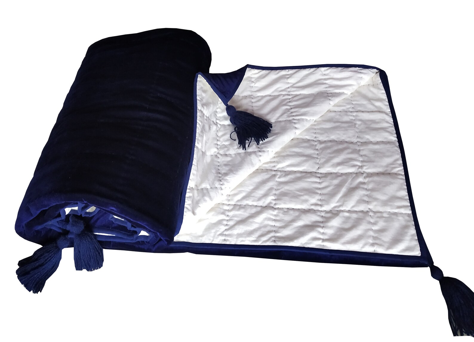Navy Blue Velvet Quilt Comforter Blanket Bedspread King Size Throw