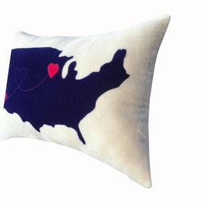 Almohada de terciopelo personalizada con mapa de EE. UU. de estado a estado (juego de 2) - Almohada con mapa de EE. UU. - Relación a larga distancia - Amor a larga distancia - Mudanza