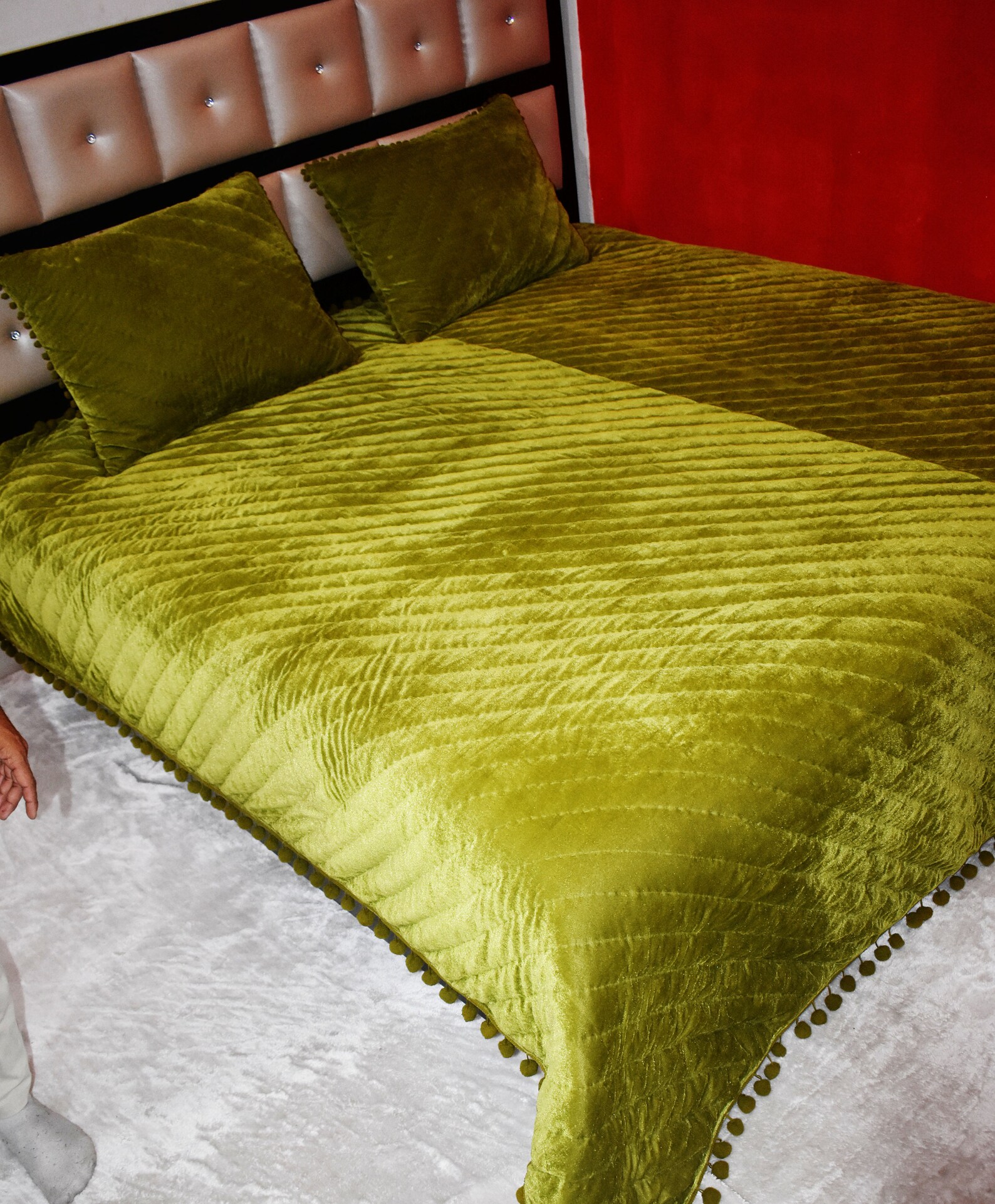 Olive Green Velvet Quilt King Comforter Bedspread Blankets Etsy