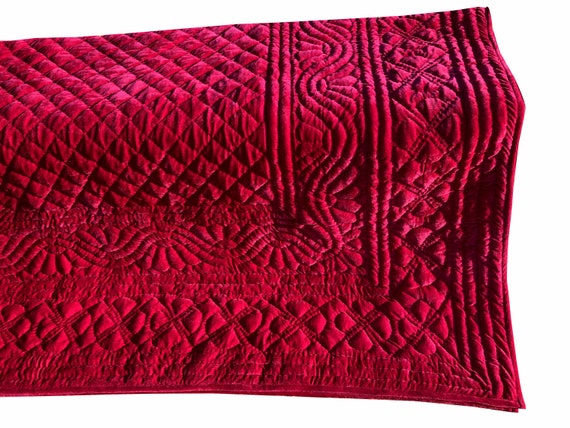 Fuchsia Velvet Quilt Comforter Blanket Bedspread King size throw Bedding Gifts Euro shams Wedding Gifts, Father's Day