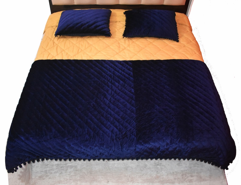 Navy Blue Velvet Quilt King Blanket Velvet Comforter Bedspread Weighted