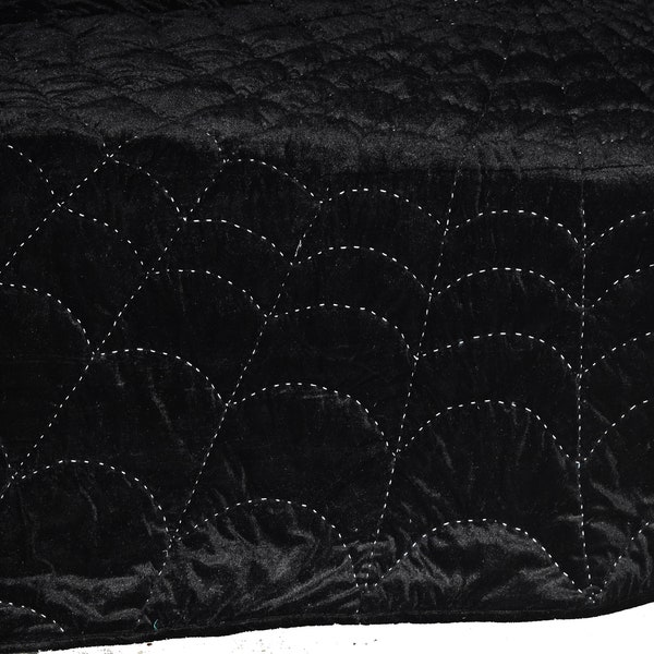 Black Velvet Quilt: King Comforter, Hand Stitched Tassels