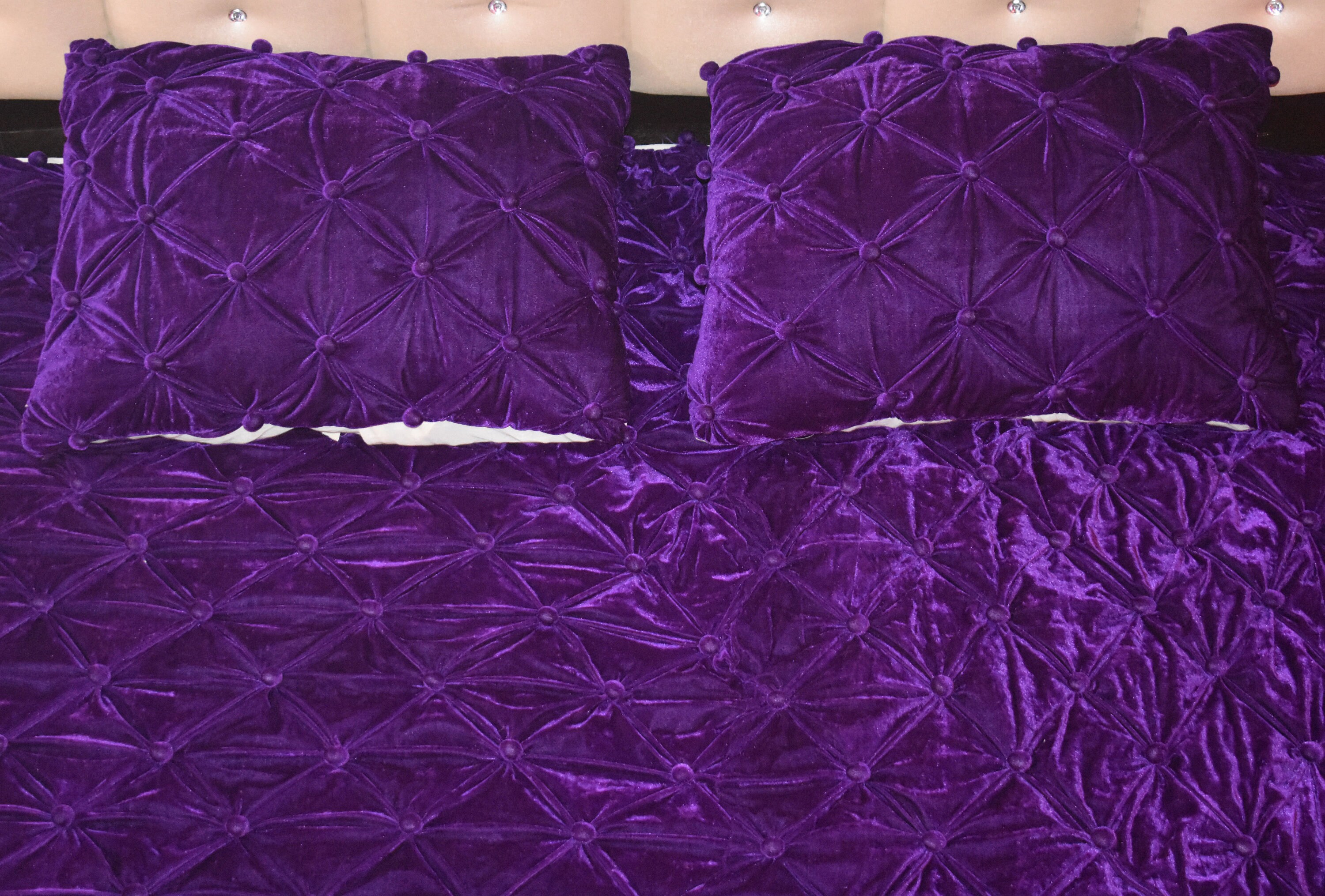 Purple Velvet Comforter Luxury Quilt, Queen King Quilt Wine Purple