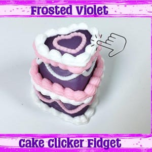 Frosted Violet Cake Clicker – 3D Printed Heart-Shaped Cake Fidget Toy 3D Printed Clicker Dessert Fidget Cake Fidget Gift - The Clicky Café