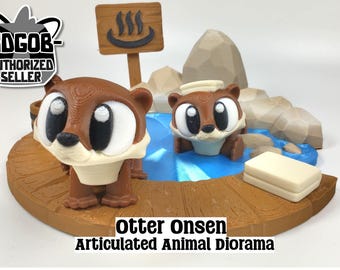 3D-geprint Otter Onsen-diorama: beweegbaar fidgetspeelgoed met accessoires