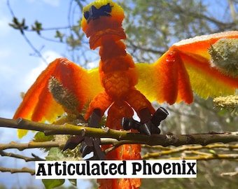 3D Printed Articulated Phoenix: Translucent Orange Sparkle Filament