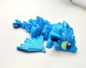 3D Printed Ice Crystal Dragon: Articulated Fidget Toy with Storage Egg