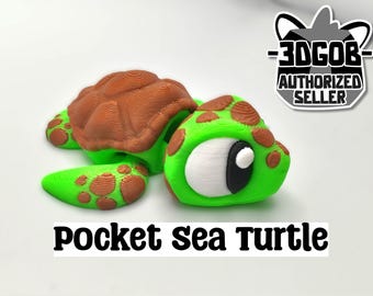 Modelo articulado de tortuga marina - Tortuga flexible impresa en 3D - Animal de bolsillo - Mascota de escritorio sensorial