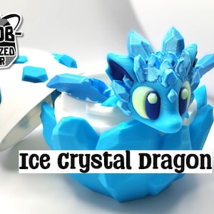 3D Printed Dragons - Articulated Dragon Fidget Collectable - Pocket Animal Desk Pet - Ice Crystal Dragon and Storage Egg