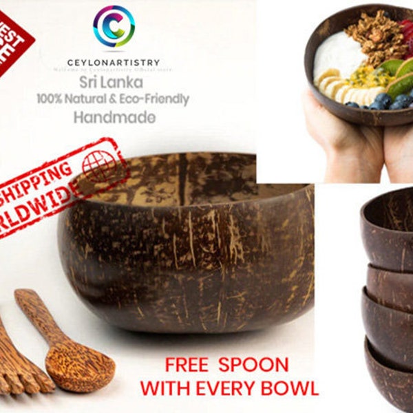 COCONUT SHELL BOWL [ Handmade Bowl 100% Natural & Eco-Friendly ] Free Handmade spoon | Ceylon Artistry