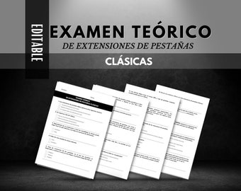 Classic Eyelash Extensions Student Theory Exam for Trainers, Students, Editable, Lash Test, Quiz, EXAMEN TEÓRICO CLÁSICA