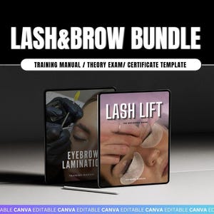 Lash Lift & Brow Llaminierung Trainings Handbuch Bündel - Bearbeitbare Canva PDF-Tint, Wax,Theorie Prüfung und Zertifikat-Vorlage-Digital Beauty Kurs