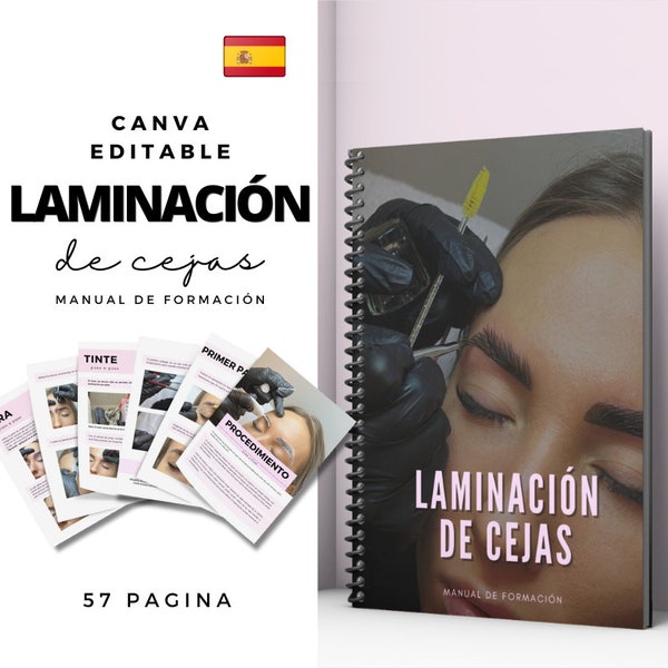 Manual de entrenamiento en laminación de cejas en español. Laminación y tinte de cejas, Guía de cera para estudiantes. Plantilla de libro electrónico editable. Examen teórico.