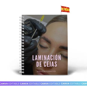 Trainingshandleiding voor wenkbrauwlaminering Spaans – bewerkbaar e-boek met tint- en wastheorie, studentengids, examen, afdrukbare sjabloon
