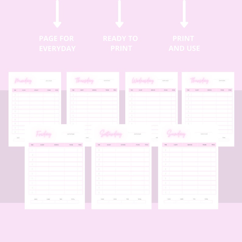 Daily Weekly Appointments Pink Printable, Lash Extensions, Beauty Pages, Lash Planner Pages. Instant Download. image 3