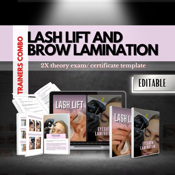 Lash Lift,Tint Training Manual. Eyebrow Lamination,Tint, Wax Training Manual for Trainers,Editable,Theory Exam,Certificate template,Ebook