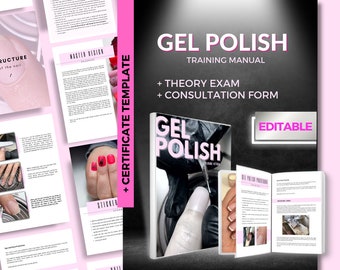 Gel Polish Manicure Training manual for Nail Technicians,Trainers.Editable Nail Guide.Nail Art.Theory exam.Printable Ebook Template