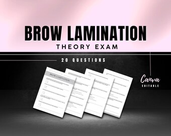 Brow Lamination Student Theory Exam for Certification. Editable Eyebrow Lamination Test for Trainers. Beginners. Learn. Teach. Printable