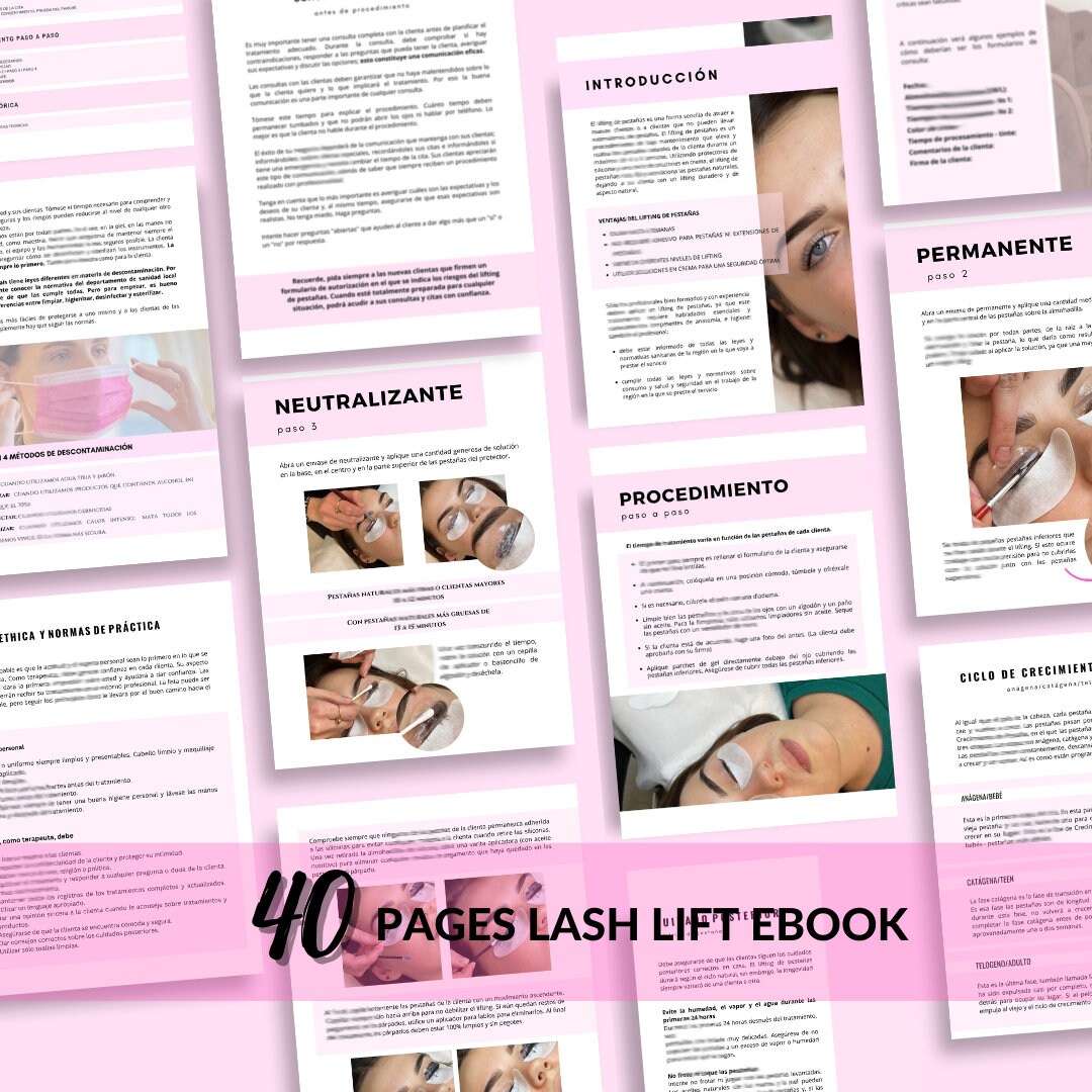 Spanish Brow Lamination and Lash Lift Tint Training Manual. Editable