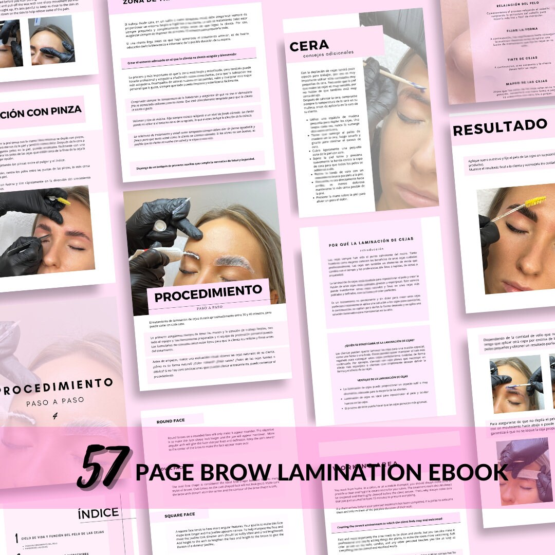 Spanish Brow Lamination and Lash Lift Tint Training Manual. Editable