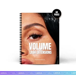 ボリュームラッシュトレーニングマニュアル、まつげエクステコーステンプレート、美容アカデミー、トレーナー、学生向けのCanva編集可能なまつげマニュアル
