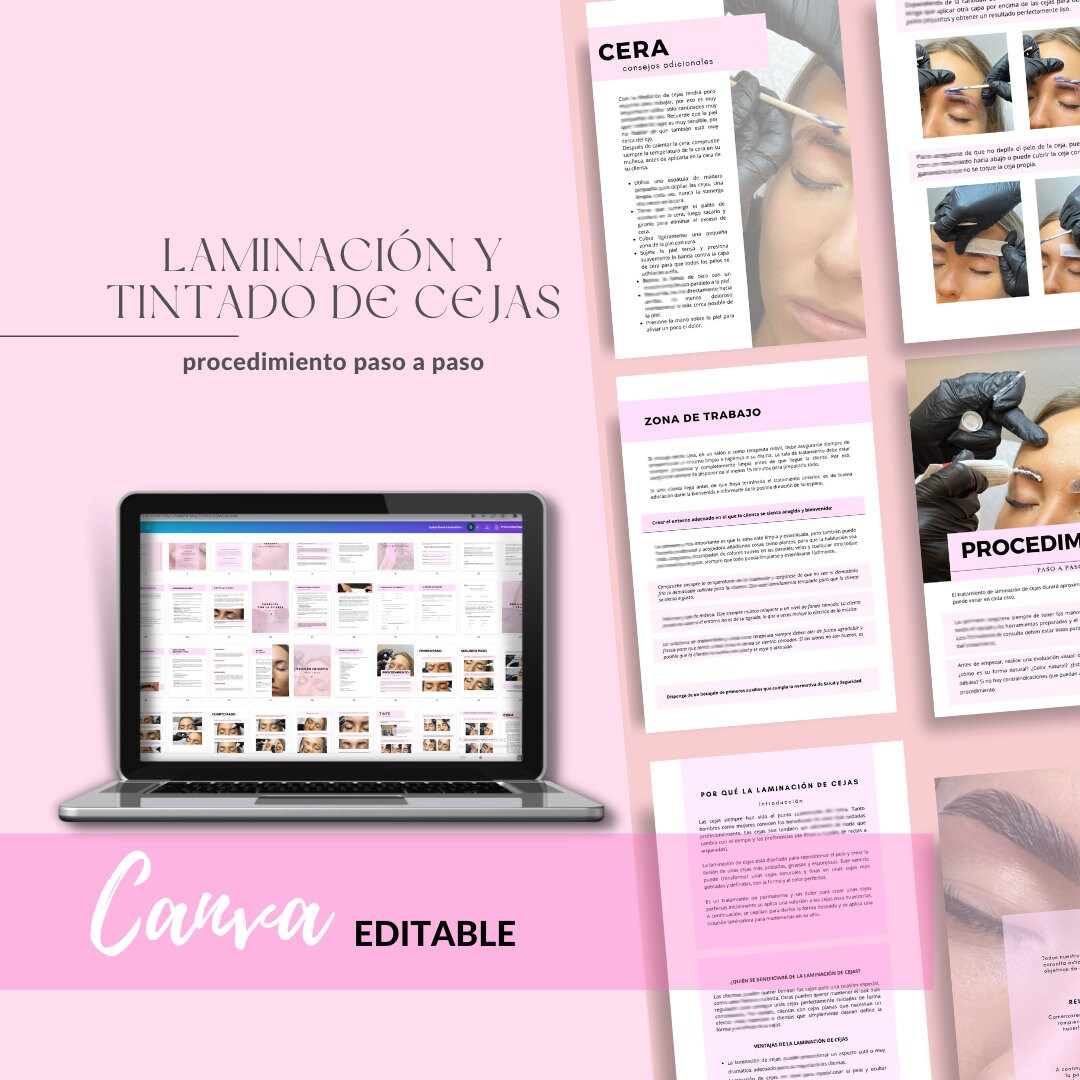 Spanish Brow Lamination and Lash Lift Tint Training Manual. Editable
