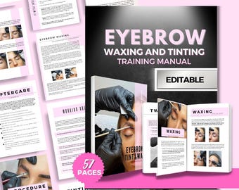 Podręcznik szkoleniowy dotyczący woskowania i farbowania brwi, przewodnik po brwiach dla studentów, korepetytorów, akademii – kurs Canva Editable Eyebrow Course, e-book w formacie PDF dotyczący woskowania i farbowania brwi