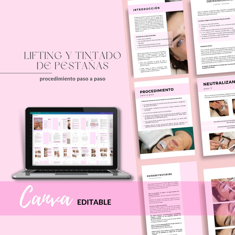 Spanish Brow Lamination and Lash Lift Tint Training Manual. Editable