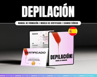 Spanish Waxing Training Manual,Editable Waxing eBook,Theory Exam,Hard & Soft Wax Hair Removal Guide,Certificate Template,Face Wax,Body Wax