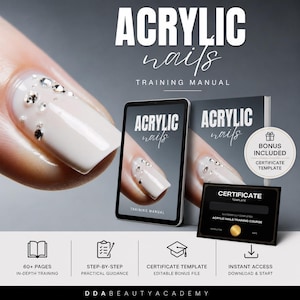 Acrylic Nails Training Manual, Nail Extensions Guide, Manicure ebook, Nail Art, Online Nail Course for Students,Trainers,Nail Tech Manual