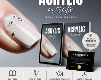 Editable Acrylic Nails Training Manual, Nail Extensions Guide, Manicure ebook, Nail Art, Digital Nail Course for Students,Trainers,Nail Tech