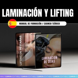 Spanisches Handbuch zur Brauenlaminierung und Lash-Lift - Bearbeitbare Canva-Vorlage | Theoretische Prüfung, Einverständniserklärungen, Brauen färben, Waxing eBook PDF