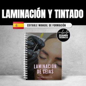 Spanish Brow Lamination Training Manual – Editable Ebook with Tint & Wax Theory, Student Guide, Exam, Printable Template