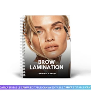 May include: A spiral-bound training manual titled "BROW LAMINATION" with a woman's face on the cover. The woman has blonde hair and is holding a brow brush. The words "TRAINING MANUAL" are below the title.