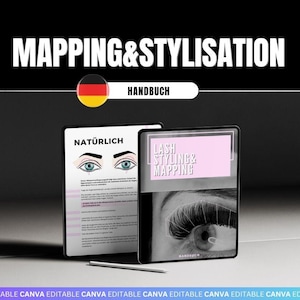 German Lash Mapping & Styling Workbook – Editable Canva Manual + Printable Lash Maps,Practice Sheets, Training Workbook PDF for Lash Artists